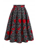Love Story Red Heart Pleated Midi Skirt