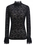 Paisley Full Lace Mesh Inserted Top in Black