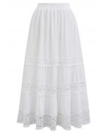 Geometric Lace Maxi Skirt in White