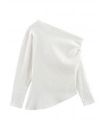 Asymmetric Ruched Detail Long Sleeves Top in White