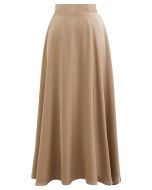 Timeless Elegance Satin A-Line Maxi Skirt in Tan