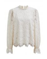 Lace Daisy Embroidered Sheer Sleeve Top