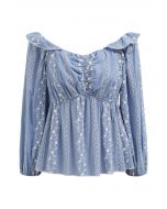 Floret Chain Embroidered Dolly Top in Blue