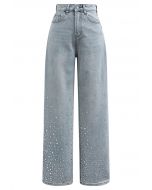 Shiny Rhinestone Straight-Leg Jeans