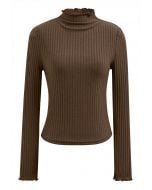 Lettuce Edge Knit Top in Brown