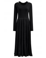 Fake Two-Piece Spliced Midi Dress in Black