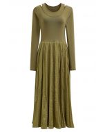 Fake Two-Piece Spliced Midi Dress in Moss Green