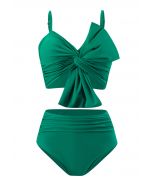 Front Knot Ruched Bikini Set in Teal
