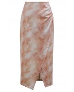 Tie Dye Asymmetric Front Slit Skirt in Coral