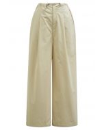 Relaxed Fit Drawstring Waist Wide-Leg Pants in Khaki