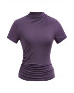 Side Ruched Detail Soft Touch Top in Purple