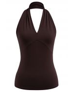 Optimal Halter V-Neck Sleeveless Top in Brown