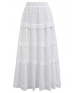 Eyelet Embroidery Ruffle Edge Cotton-Blend Skirt