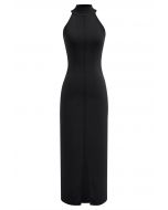 Seam Detailing Halter Bodycon Knit Dress in Black