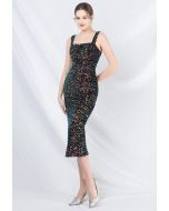 Glitzy Sequin Split Velvet Cami Gown in Black