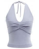 Pintuck Detail Halter Knit Top in Lavender