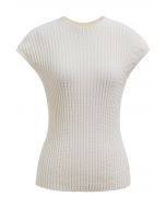 Ribbed Texture Cap Sleeves Top in Cream