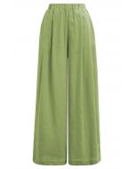 Side Pocket Wide-Leg Linen-Blend Pants in Green