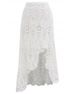 Paisley Cutwork Lace Asymmetric Hemline Skirt