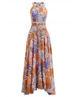 Vivid Blossom Tie-Back Maxi Dress