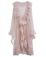 Tiered Ruffle Drawstring Waist Sheer Cover-Up