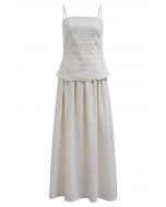 Slit Hem Linen-Blend Top and Maxi Skirt Set in Ivory