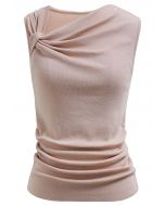 Side Knot Ruched Sleeveless Knit Top in Pink