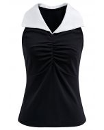 Contrast Collar Ruched Detail Sleeveless Top