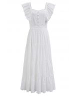 Sweetheart Neckline Eyelet Embroidery Maxi Dress in White