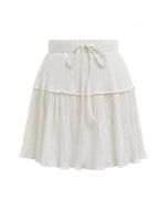 Embossed Texture Drawstring Waist Skater Skirt in Ivory