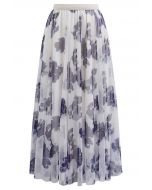 Watercolor Floral Mesh Tulle Midi Skirt in Purple