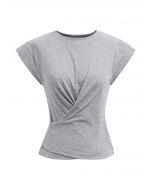 Cap Sleeve Crisscross Cotton Top in Grey