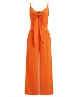 Front Tie Knot Side Pockets Jumpsuit in Orange