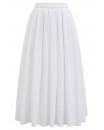 Inseam Pockets Cotton Flare Midi Skirt in White