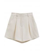 Side Pocket Pleated Linen-Blend Shorts in Linen