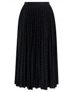 Rhinestone Embellished Pleated Midi Skirt in Black