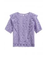 Crew Neck Guipure Lace Top in Lilac