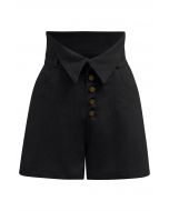 Nostalgic Button Folded Waist Shorts in Black