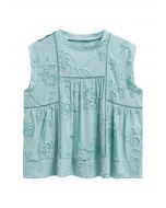 Raw Detail 3D Floral Sleeveless Dolly Top in Mint