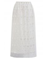 Sequined Dandelion Mesh Midi Skirt in Ivory