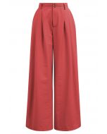 Pintuck Detail Wide-Leg Pants in Red