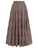 Leopard Printed Panelled Frilling Midi Skirt