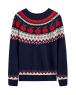 Apple Delight Long Sleeves Knit Sweater in Navy