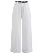 Iconic Silhouette Belted Palazzo Jeans in White