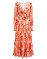 Orange Wave Crisscross Waist Chiffon Maxi Dress