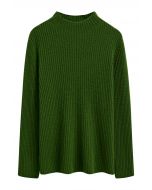 Elemental Mock Neck Long-Sleeve Wool Sweater in Dark Green