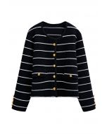 Contrast Stripes Button Down Cardigan in Black