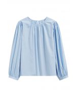 Easygoing Puff Sleeve Cotton Shirt in Sky Blue