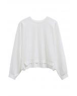 Texture Panelled Crop Sweatshirt in White