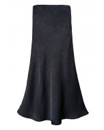 Satin Embossed Texture Mermaid Maxi Skirt in Black